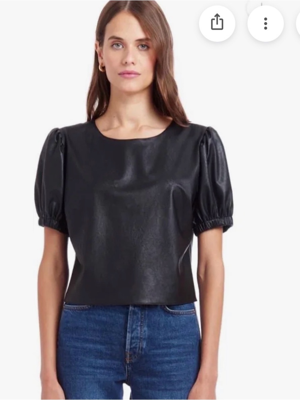 Amanda Uprichard Black Vegan Leather Puff Sleeve Top